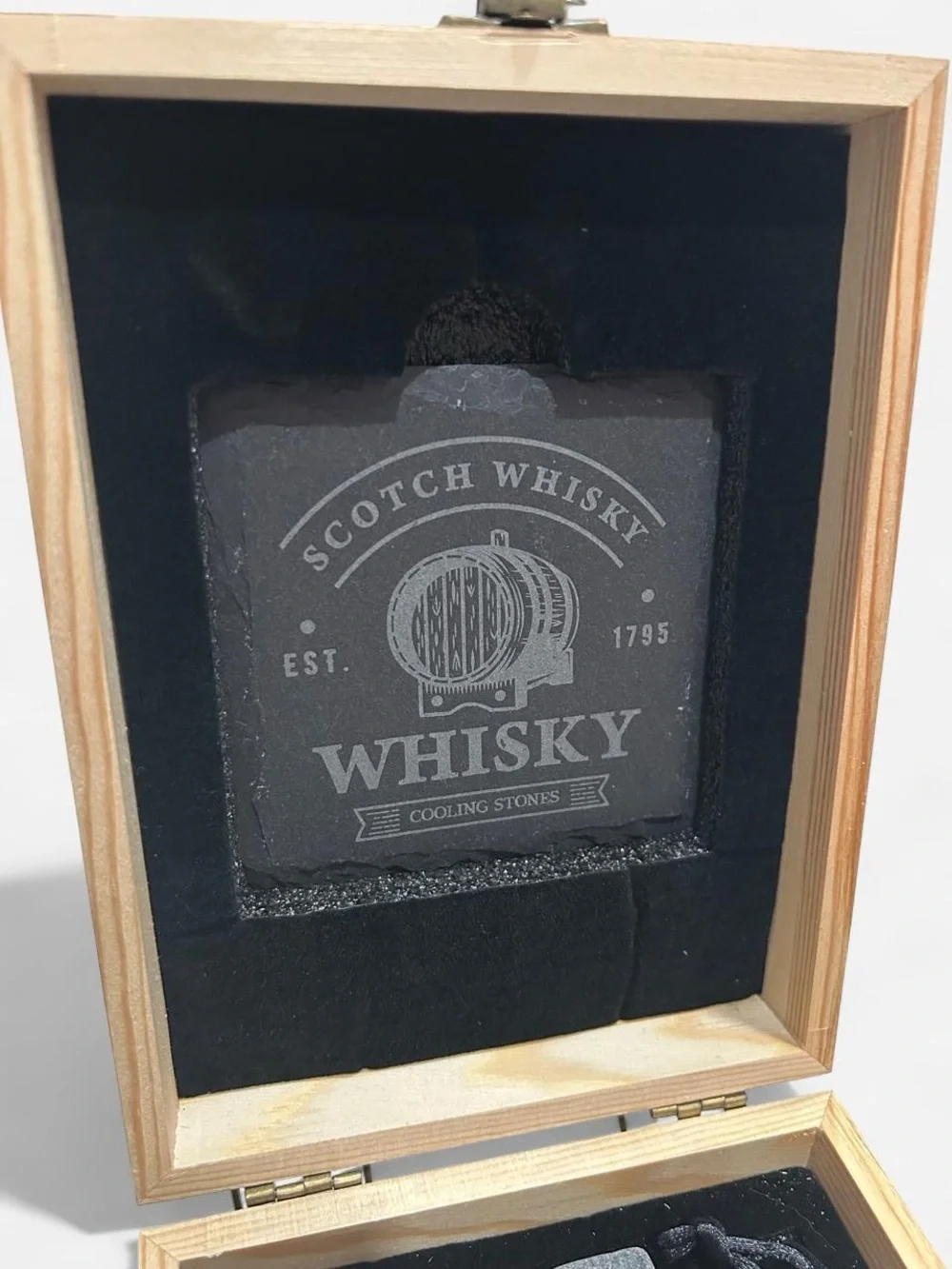 Whisky Gift Set with Glass & Stones - Brown Wood Box